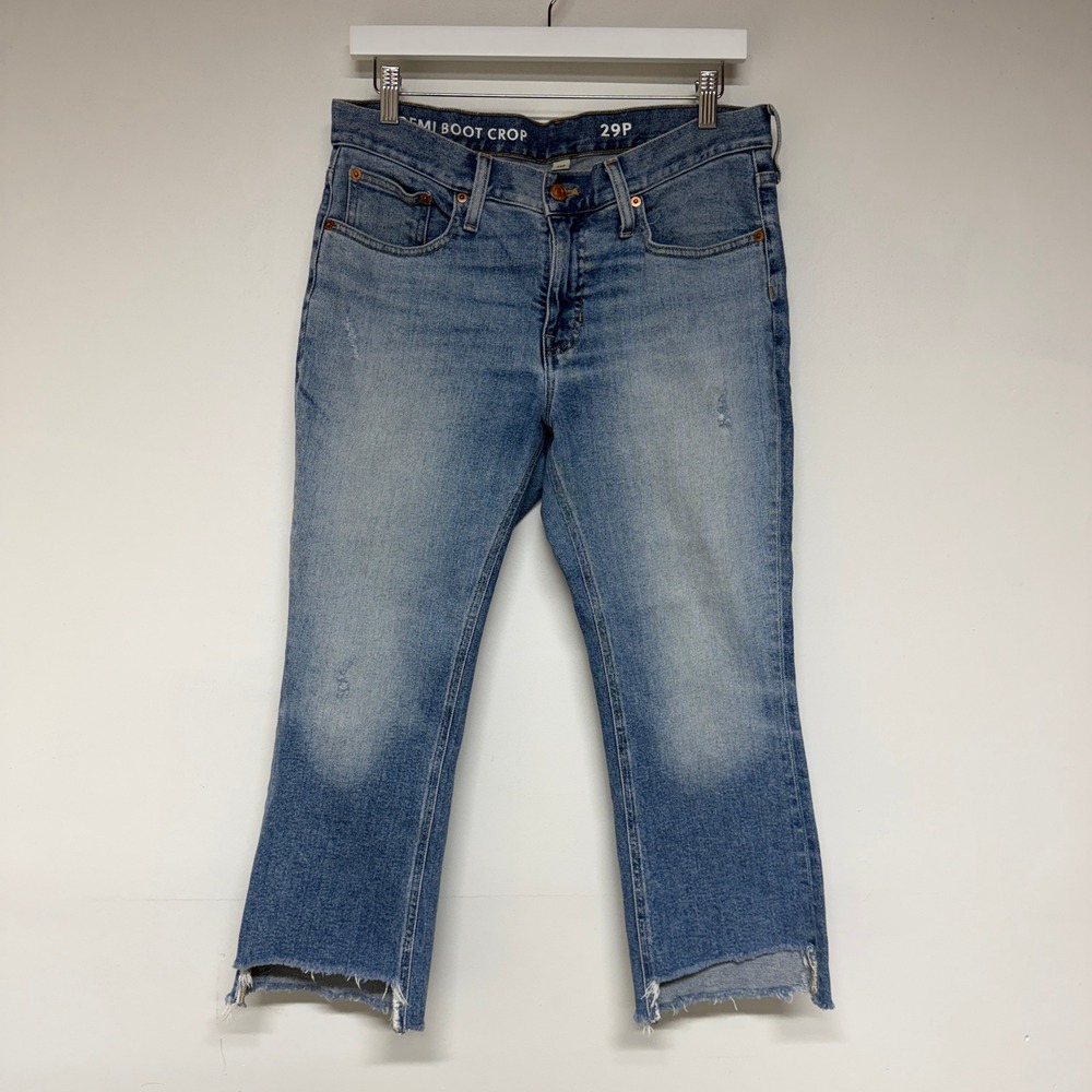 J.Crew Demi Boot Crop Jeans Womens 29P Blue Denim Frayed Hem Petite